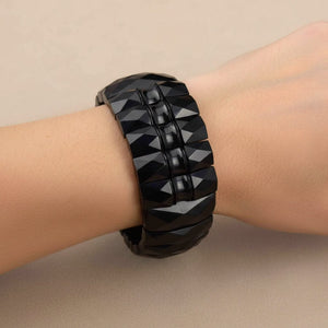 Antique Victorian Geometric Carved Whitby Jet Bracelet - Boylerpf