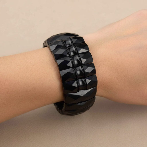 Antique Victorian Geometric Carved Whitby Jet Bracelet - Boylerpf