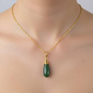 Vintage 14K Gold Natural Jade Teardrop Pendant - Boylerpf