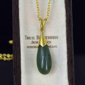 Vintage 14K Gold Natural Jade Teardrop Pendant - Boylerpf