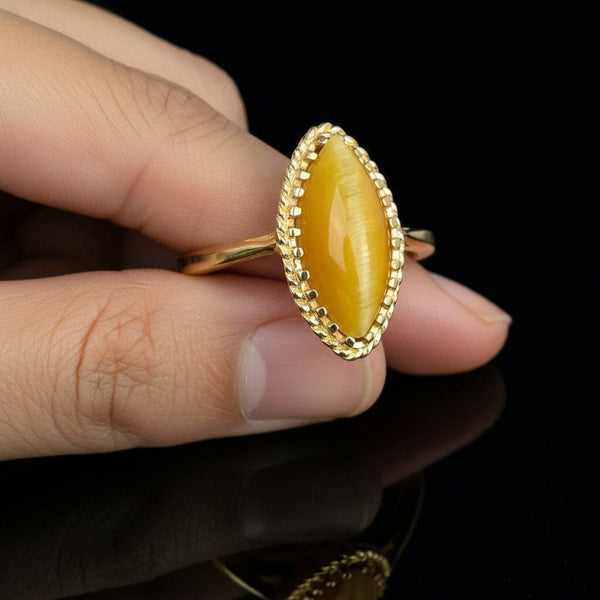 Vintage 14K Gold Marquise Tiger's Eye Ring - Boylerpf