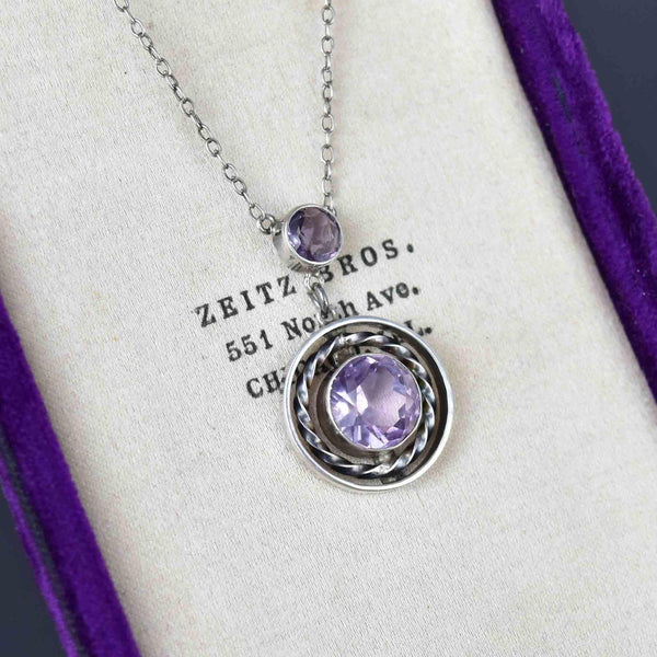 Art Deco Sterling Silver Amethyst Pendant Necklace - Boylerpf