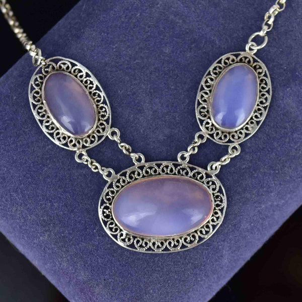 Vintage Silver Cabochon Jelly Opal Necklace