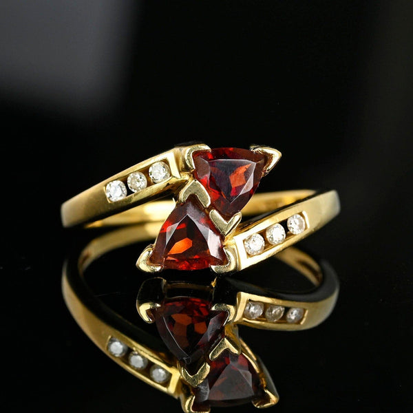 Vintage Gold Bypass Diamond Trillion Cut Garnet Ring - Boylerpf