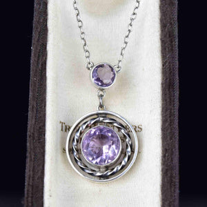 Art Deco Sterling Silver Amethyst Pendant Necklace - Boylerpf