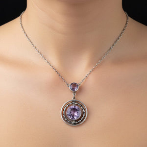 Art Deco Sterling Silver Amethyst Pendant Necklace - Boylerpf
