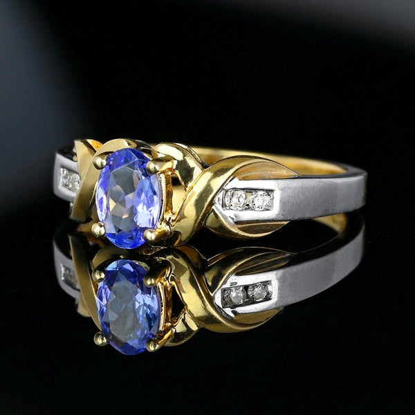 Vintage 14K Gold Diamond Solitaire Tanzanite Ring - Boylerpf