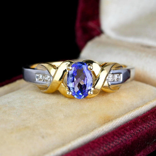 Vintage 14K Gold Diamond Solitaire Tanzanite Ring - Boylerpf