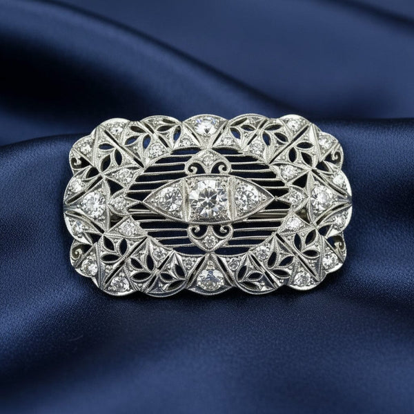 Art Deco Platinum 1.75 CTW Diamond Brooch Pendant - Boylerpf