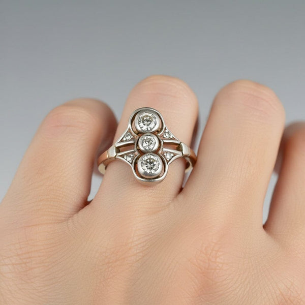 Antique Victorian Georgian Three Stone Mine Cut Diamond Ring