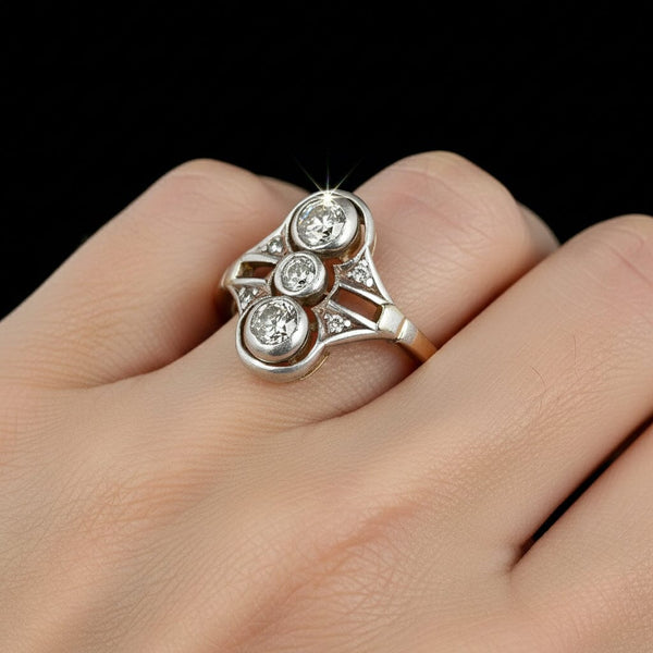 Antique Victorian Georgian Three Stone Mine Cut Diamond Ring