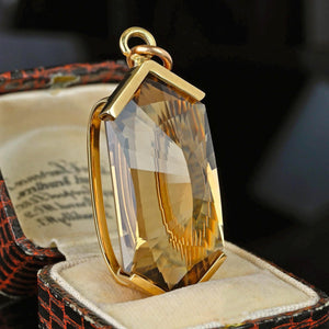Mid Century 14K Gold Fancy Cut 75 CTW Smoky Quartz Pendant - Boylerpf