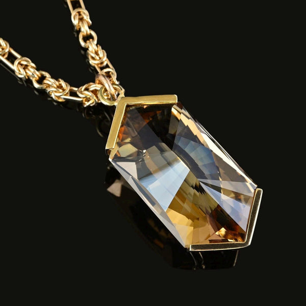Mid Century 14K Gold Fancy Cut 75 CTW Smoky Quartz Pendant - Boylerpf