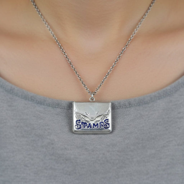 Sterling Silver Blue Enamel Envelope Stamp Case Pendant - Boylerpf