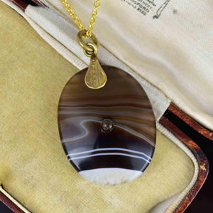 Antique Victorian Stanhope Banded Agate Pendant, Aberystwith Wales - Boylerpf