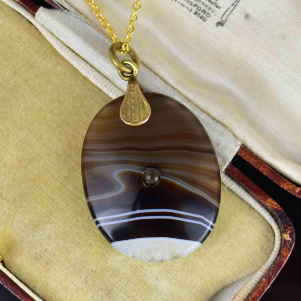Antique Victorian Stanhope Banded Agate Pendant, Aberystwith Wales - Boylerpf