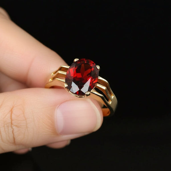 Vintage Oval Solitaire 10K Gold Garnet Ring - Boylerpf