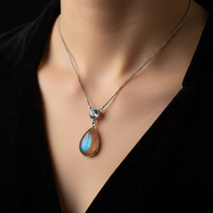 Vintage Art Deco Blue Zircon Saphiret Glass Necklace - Boylerpf