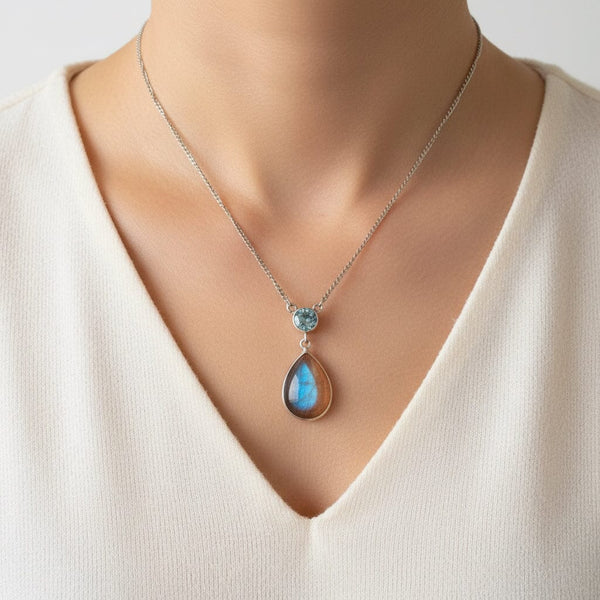 Vintage Art Deco Blue Zircon Saphiret Glass Necklace - Boylerpf