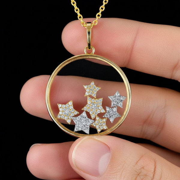 Vintage 14K Gold 1 CTW Diamond Star Shaker Pendant - Boylerpf