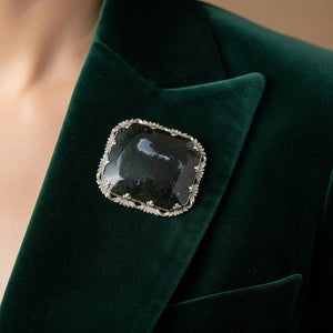 Antique Large Silver Picture Moss Agate Brooch - Boylerpf