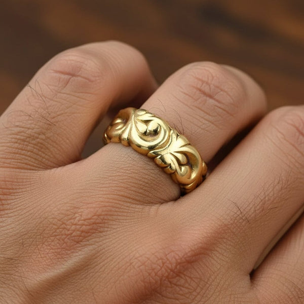 Antique Art Nouveau 14K Gold Ring Band, Size 10 1/2