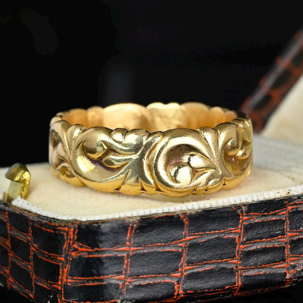 Antique Art Nouveau 14K Gold Ring Band, Size 10 1/2
