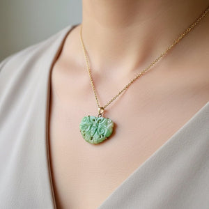 Vintage Carved Butterfly Moth 14K Gold Jade Pendant - Boylerpf