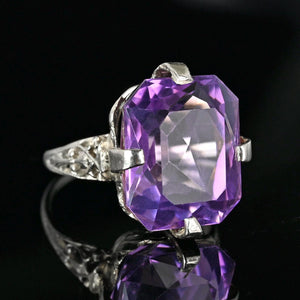Art Deco 18K White Gold Filigree Amethyst Ring - Boylerpf