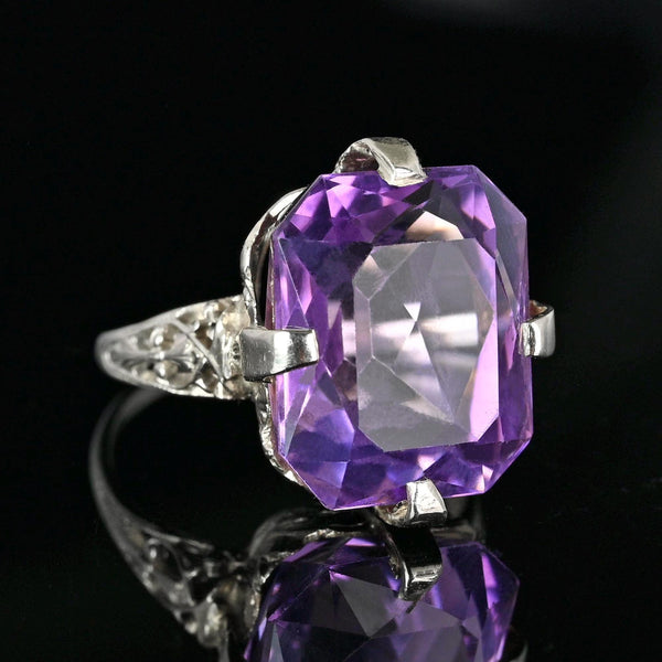 Art Deco 18K White Gold Filigree Amethyst Ring - Boylerpf