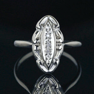Art Deco 10K White Gold Three Stone Diamond Ring - Boylerpf