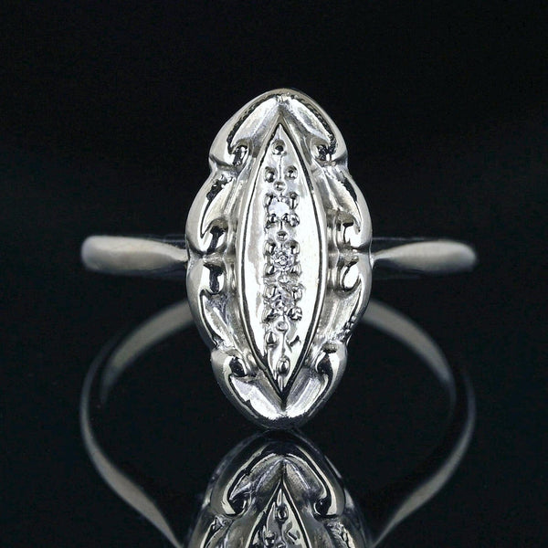 Art Deco 10K White Gold Three Stone Diamond Ring - Boylerpf