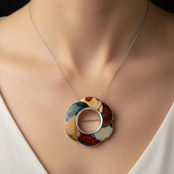 Antique Silver Victorian Scottish Agate Brooch Pendant - Boylerpf