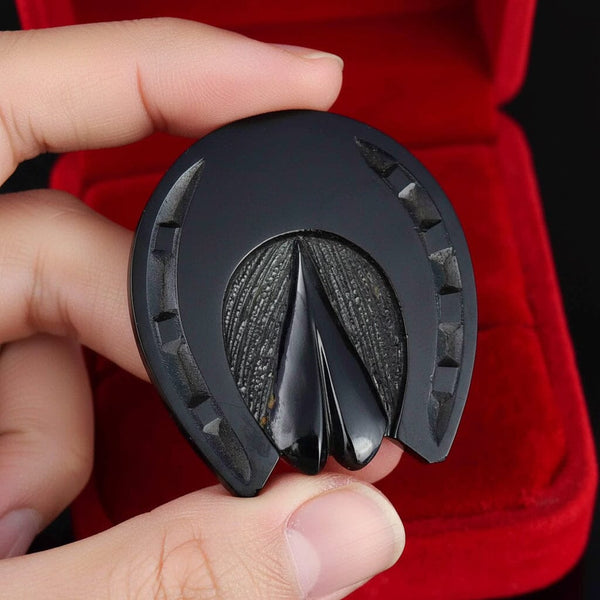 Antique Victorian Carved Whitby Jet HorseShoe Brooch - Boylerpf