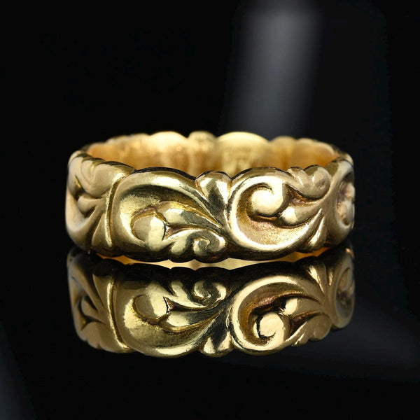 Antique Art Nouveau 14K Gold Ring Band, Size 10 1/2