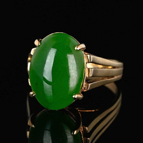 Vintage 14K Gold Solitaire Jade Cabochon Ring - Boylerpf