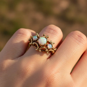 Antique Victorian Gold Three Stone Australian Opal Ring - Boylerpf