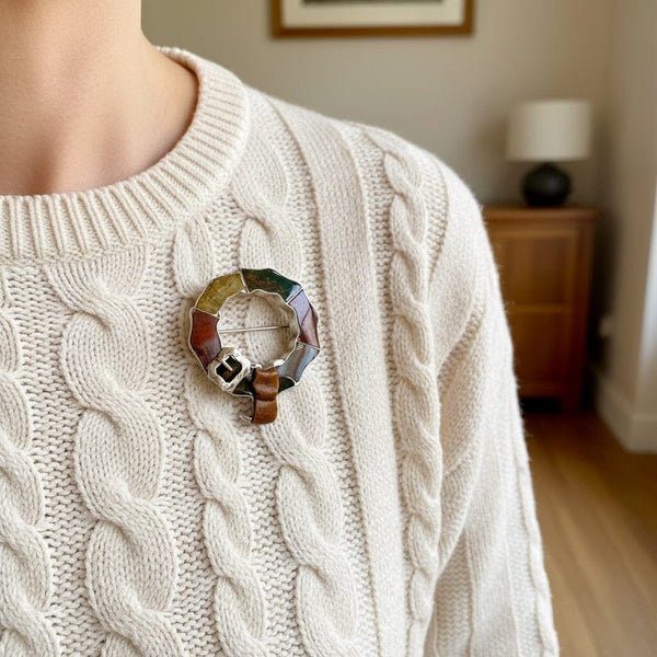 Antique Victorian Garter Buckle Scottish Agate Brooch