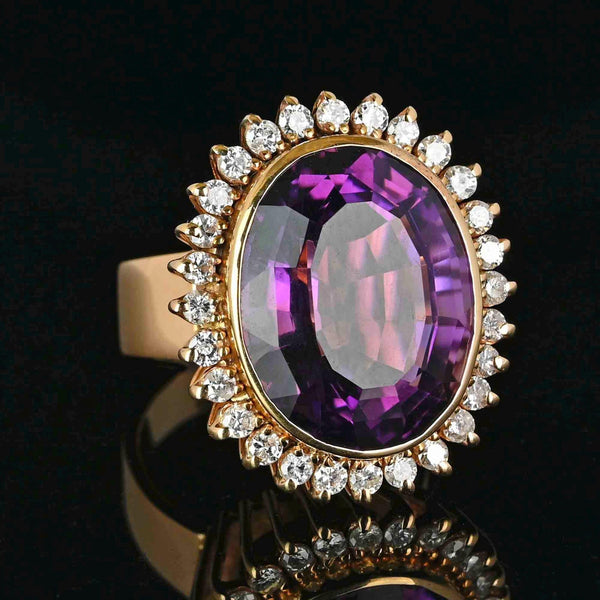 Heavy 14K Gold 1 CTW Diamond Halo Amethyst Ring - Boylerpf