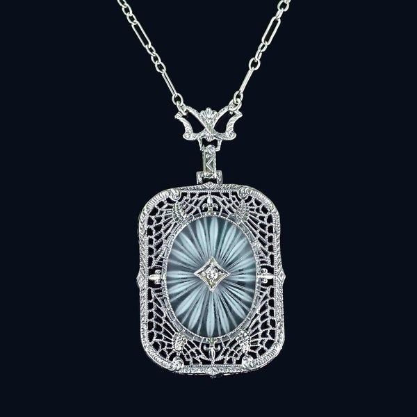 Art Deco Rock Crystal Starburst Diamond Necklace - Boylerpf
