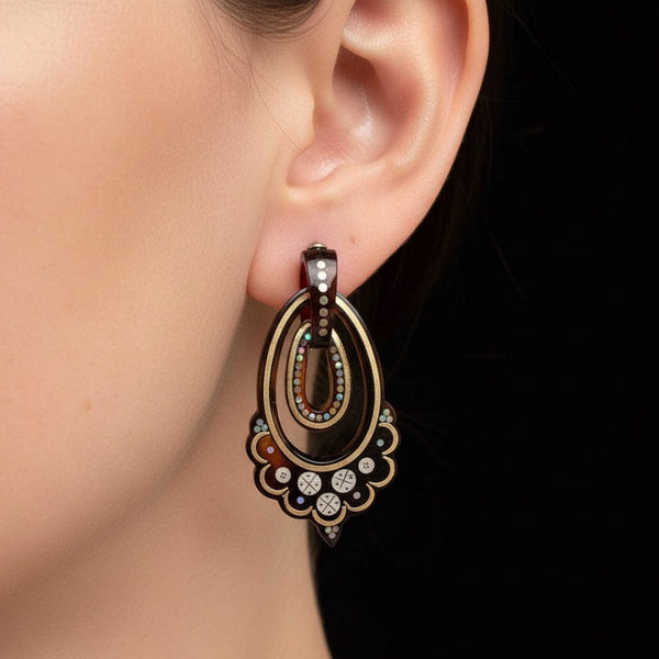 Antique Victorian Gold Silver Double Hoop Pique Earrings - Boylerpf