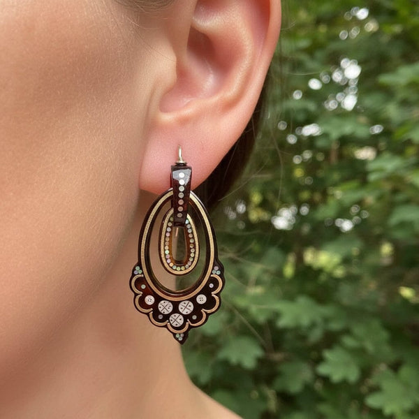 Antique Victorian Gold Silver Double Hoop Pique Earrings - Boylerpf