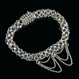 Antique Victorian Dangling Chain Fancy Link Silver Bracelet - Boylerpf