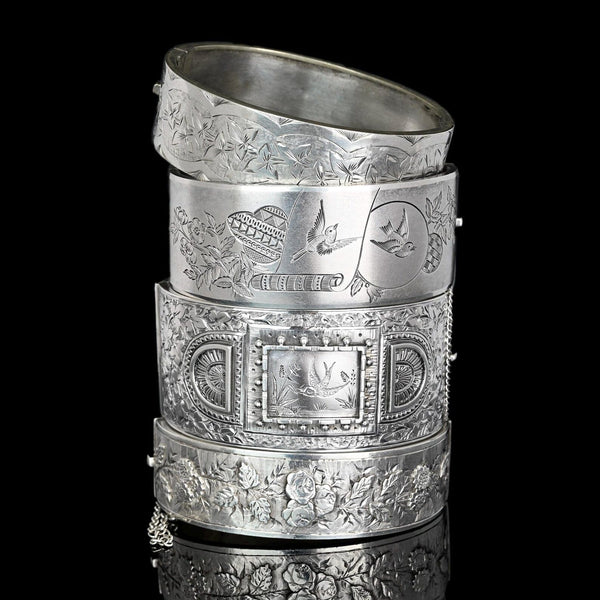 Antique Victorian Ivy Leaf Engraved Bangle Bracelet - Boylerpf
