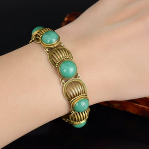 Vintage Sterling Silver Gold Vermeil Aventurine Bracelet - Boylerpf