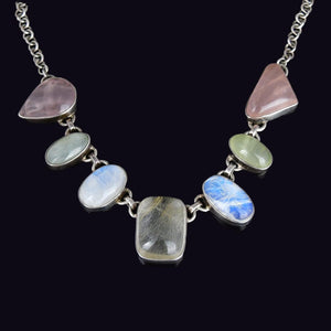Vintage Silver Green, Rutilated, & Rose Quartz Necklace - Boylerpf