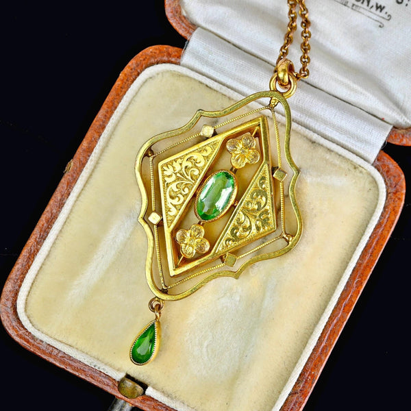 Gold Edwardian Belle Epoque Peridot Pendant Necklace - Boylerpf