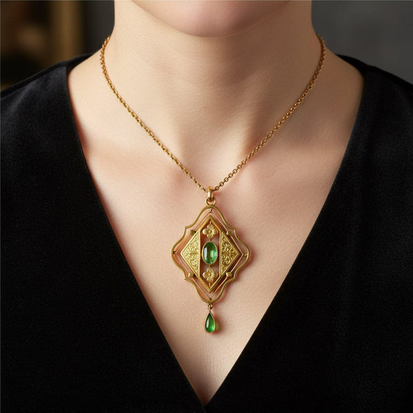 Gold Edwardian Belle Epoque Peridot Pendant Necklace - Boylerpf