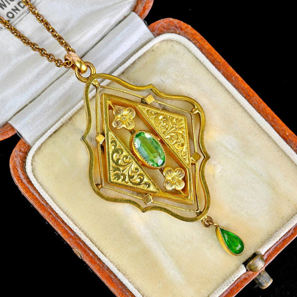 Gold Edwardian Belle Epoque Peridot Pendant Necklace - Boylerpf