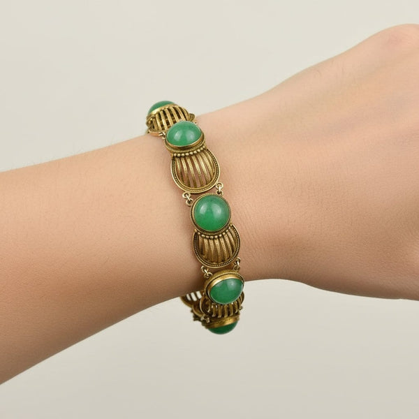 Vintage Sterling Silver Gold Vermeil Aventurine Bracelet - Boylerpf